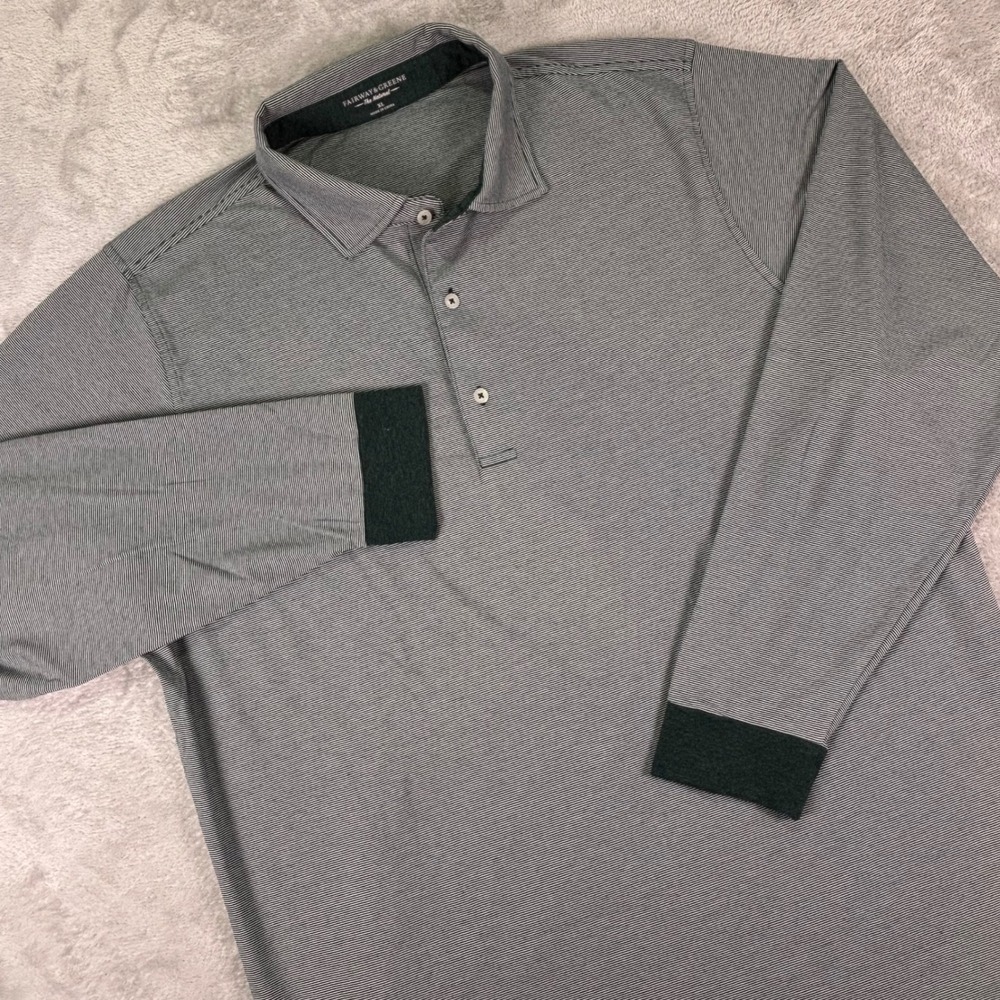 Fairway & Greene Men's Long Sleeve Polo Size XL Gray Stripe Stretch Casual Golf